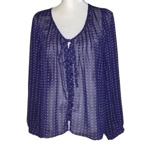 Collective Concepts Sheer Tie Front Blouse Blue with Purple Polka Dots Medium